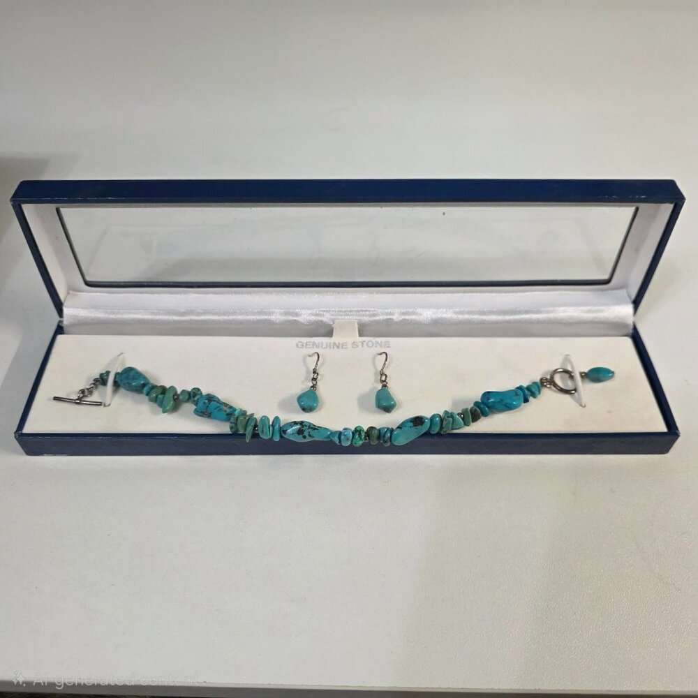 Turquoise and Sterling Silver Bracelet and Earring Set